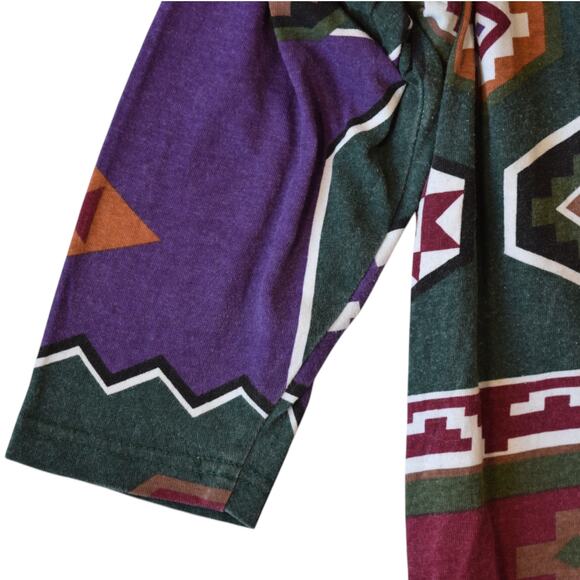 80s Vintage Southwestern Navajo Geometric Print Oversized Tee One Size - Picture 3 of 6